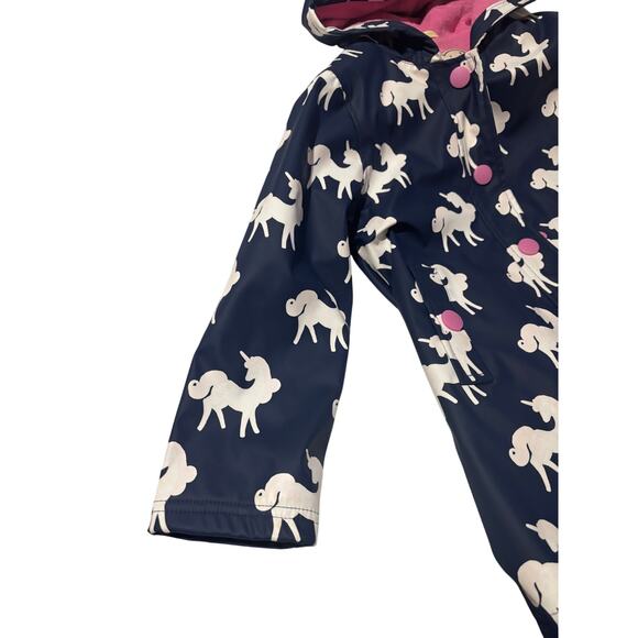 Hatley 6 navy unicorn raincoat changed color in rain fleece lined euc hooded - Picture 3 of 6